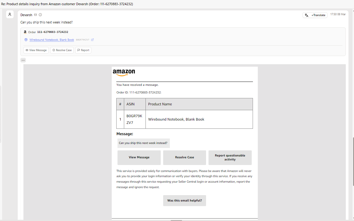 Amazon message parsing preview